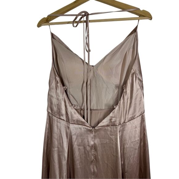 NWOT Galina Signature Champagne Sleeveless Bridesmaid Dress Size 12 Draped Satin - Picture 4 of 14